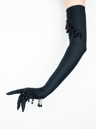 Black Lycra embroidered gloves — C'est Jeanne