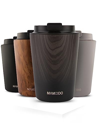 MAMEIDO Thermobecher 350ml, 470ml & 700ml - dichter Kaffeebecher to go aus Edelstahl doppelwandig isoliert, auslaufsicher - Coffee to go Becher warmhaltend (Ebony, 0,35l) - 350 ml - Ebony