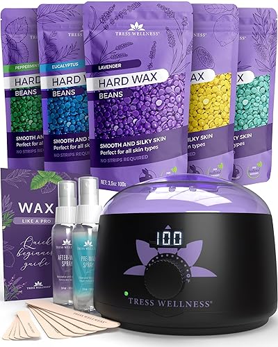 Tress Wellness Waxing Kit for Brazilian Wax - Easy to Use - For Sensitive Skin - Digital Display, Black Purple Flower - BLACK PURPLE: Flower