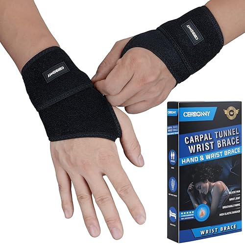 CERBONNY Carpal Tunnel Wrist Brace,2Pack Wrist Support Brace Adjustable Wrist Strap Reversible Wrist Brace for Sports Protecting/Tendonitis Pain Relief/Carpal Tunnel/Arthritis-Right&Left - Pair