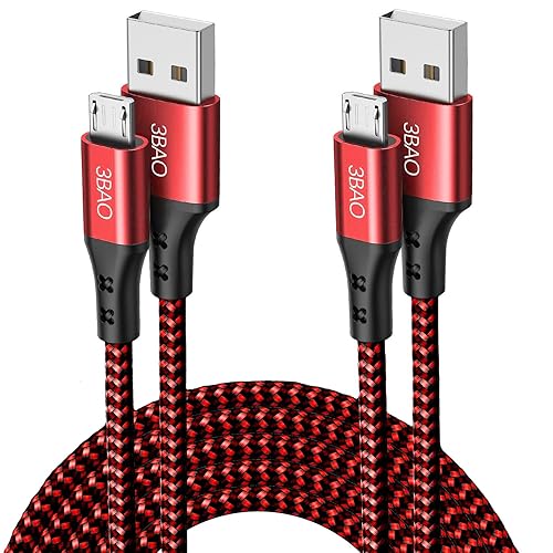 Micro USB Charger Cable [2-Pack, 10ft] Android USB to Micro Cable Nylon Braided Charging Cable Compatible with Samsung, Kindle, Android Phones, Galaxy S7 Edge, Moto G5, PS4 (Red) - Red - 10ft/10ft