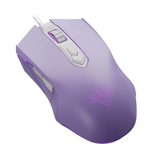 Lomiluskr AJ52 RGB Wired Gaming Mouse, 7 Programmable Buttons, Computer Mice with RGB LED Backlit, 200-4800 DPI Adjustable,for Windows/Mac OS/Linux (Purple) - Purple