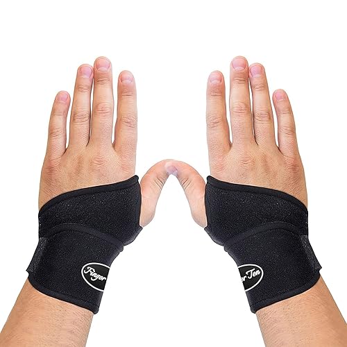 Wrist Brace Support Strap Band Pad Right Hand Left Value 1/2 Count, Elastic Compression for Men Women Gym Weight Lifting Tennis Bowling Drawing Desk Computer Mouse Arthritis Tendonitis Wrist Brace Carpal Tunnel Finger Ten - 2 Pack Wrist Support