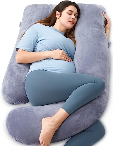 Momcozy Pregnancy Pillows for Sleeping, U Shaped Full Body Maternity Pillow with Removable Cover - Support for Back, Legs, Belly, HIPS for Pregnant Women, 57 Inch Pregnancy Pillow for Women, Grey - Grey