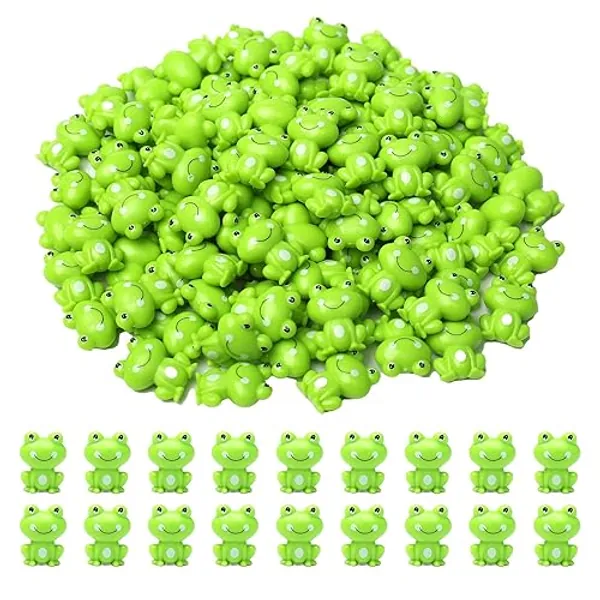 FXMHEHBB 100 Pack Mini Green Plastic Frogs, Small Frog Figurine Tiny Frogs to Hide Fairy Garden Miniature Dollhouse Home Decor Frog Decorations for Party