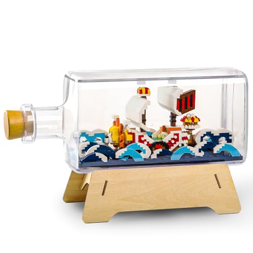 HI-REEKE Thousand Sunny Ship in a Bottle Micro Building Blocks Set, Anime Piece One Pirate Mini Bricks Boat Model Battleship Toy Kit for Adults Kids Teens -1601PCS - orange