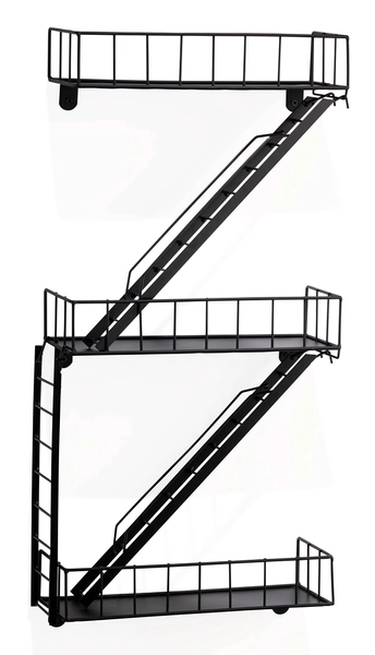 Fire Escape Wandrek, zwart metaal, hangrek met ladder voor decoratie in de woonkamer, modern, zwevend rek voor decoratie badkamer slaapkamer
