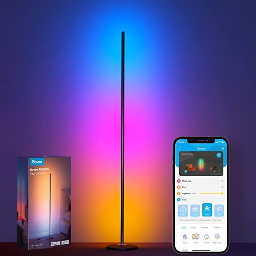 Govee RGBIC Smart Corner Floor Lamp, Standing Lamp Alexa APP Control, Smart Floor Lamp with Reactive Music Mode, 28+ Dynamic Scene, Color Changing, Modern Floor Lamp for Living Room, Bedroom, Kitchen - Black