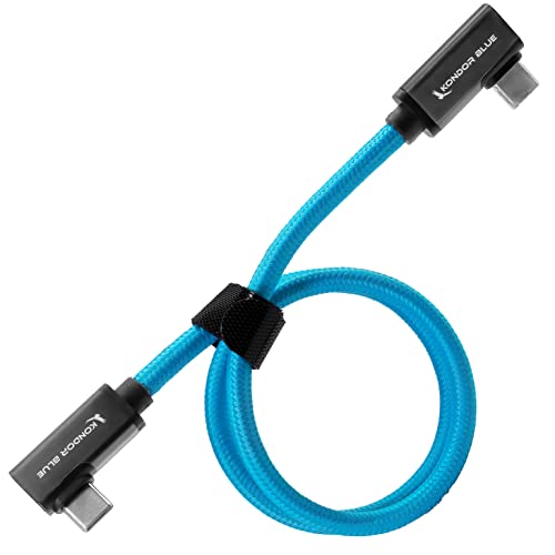 KONDOR BLUE 18" Straight USB C 3.1 GEN 2 10 Gb/s 100W | Dual Right Angle Braided Cable for 8K Data and Power Delivery - Blue - 18" | USBC-USBC 3.1 | RA