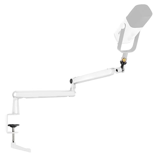FIFINE Brazo de micrófono, soporte de micrófono con clip de micrófono, adaptador de tornillo, gestión de cables, para podcast, streaming, juegos, estudio - Blanco