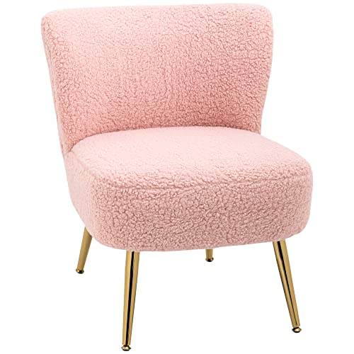 HOMCOM Armless Accent Chair for Bedroom, Upholstered Side Chairs for Living Room with Gold Steel Legs, Slipper Chair, Pink - Pink