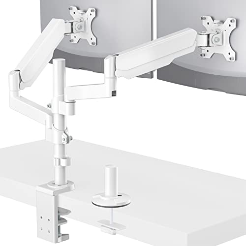WALI Dual Monitor Mount, Adjustable Gas Spring Arms Desk Mount for 2 Monitors up to 32 inch, 17.6lbs Weight Capacity, Mounting Holes 75 x 75mm or 100 x 100mm (GSDM002W), White - White