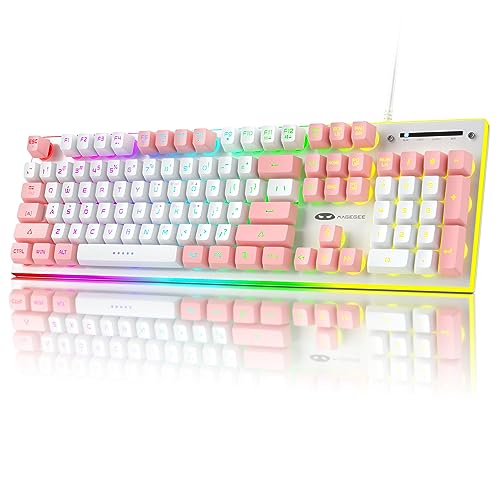 Camiysn Gaming Keyboard, Wired Keyboard with RGB Backlit, Full Size Keyboard with White&Pink Mixed Color Keycaps, Keyboard with 26 Keys Anti-ghosting for Computer/PC/Laptop/Mac/Windows/Office - pink&white