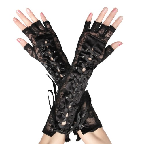 'Lovecraft' Black Alt Goth Lace Gloves