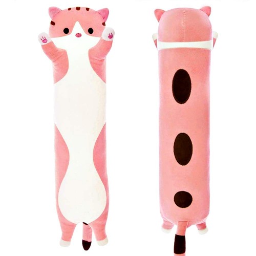 shangman Lovely Plush Cat Doll Cute Cartoon Soft Stuffed Kitten Pillow Long Throw Sleeping Pillow Doll Toy Gift for Kids Girlfriend Multiple Size (Pink,70cm/27.5in) - Pink 70cm/27.5in