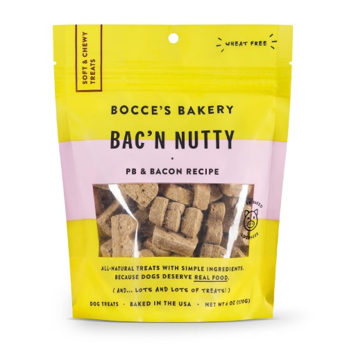 Bocce's Bakery Oven Baked Bac'n Nutty Treats for Dogs, Wheat-Free Everyday Dog Treats, Made with Real Ingredients, Baked in The USA, All-Natural Soft & Chewy Cookies, PB & Bacon Recipe, 6 oz - Bacon Nutty