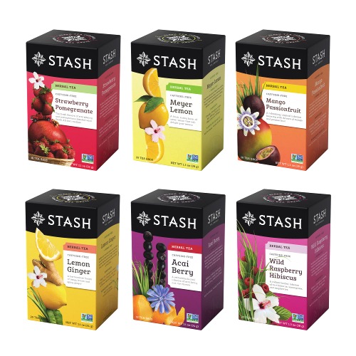 Stash Tea Fruity Herbal Tea 6 Flavor Tea Sampler, 6 boxes With 18-20 Tea Bags Each - Fruity Herbal Sampler