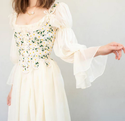 Cream Silk Chiffon Renaissance Dress
