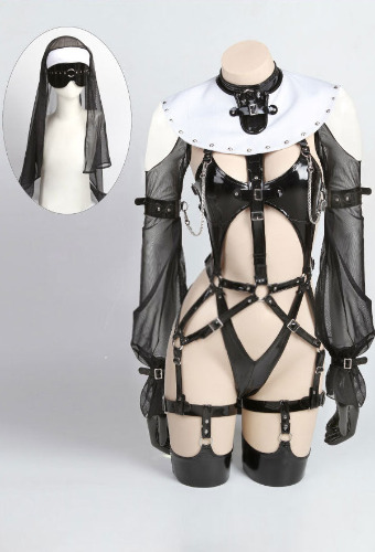 Soul Snatch | "Well Disciplined" Nun Harness - Dark Sin (Mesh) / M+ (82cm Stockings)