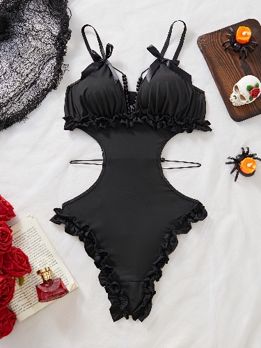 Hot Deep V Bow Shoulder Strap Backless Cute Design Bodysuit - Temu