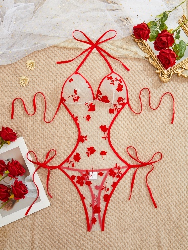 Plus Size Erotic Lingerie Bodysuit Women's Floral Print Cut - Temu