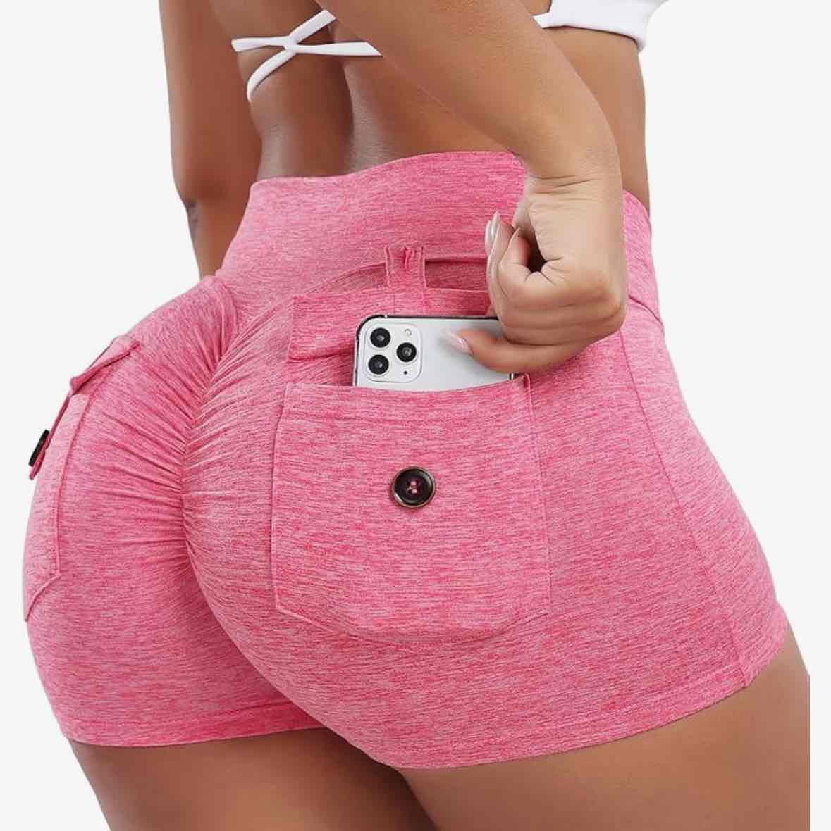 SEASUM Women Pocket Shorts Scrunch Butt Workout Cargo Shorts V Waist Yoga Booty Lifting Gym Bottom