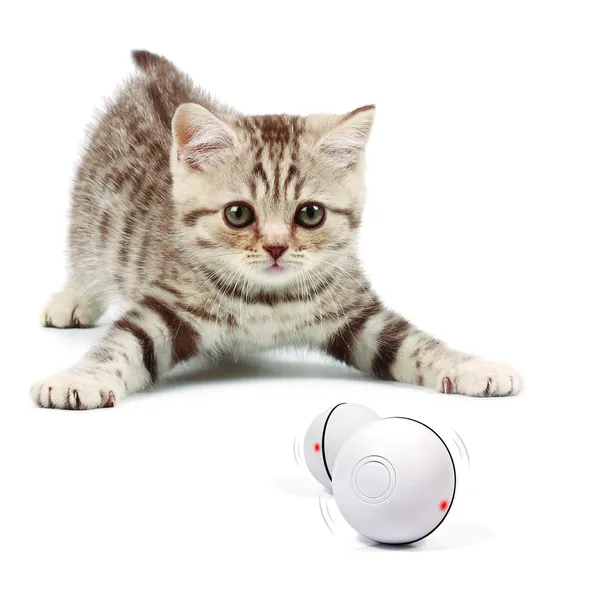 YOFUN Smart Interactive Cat Toy - Newest Version 360 Degree Self Rotating Ball, USB Rechargeable Pet Toy, Build-in Spinning Led Light, Stimulate Hunting Instinct for Your Kitty - White