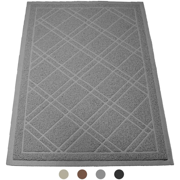 iPrimio Cat Litter Mat with Plaid Design – Anti-Slip Jumbo Size 42 x 36 inches - Traps Litter from Paws and Box – Phlatlate and BPA Free - Suitable for Giant, Jumbo, Small Cats and Kitten - Gray