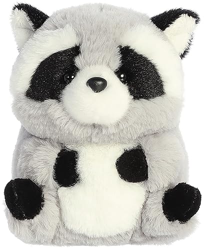 Aurora® Round Rolly Pet™ Ripley Raccoon Stuffed Animal - Adorable Companions - On-The-Go Fun - Gray 5 Inches