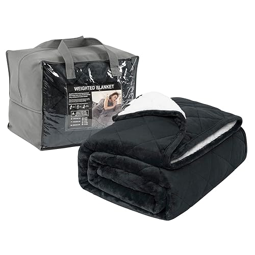 WOLTU Gewichtsdecke 9kg 150x200 cm flauschig, Therapiedecke Erwachsene Schwere Decke aus Flanell Sherpa, Doppelseitige beschwerte Decke mit Glaskügelchen, Weighted Blanket Anti Stress, Anthrazit - 150x200 cm 9kg - Anthrazit