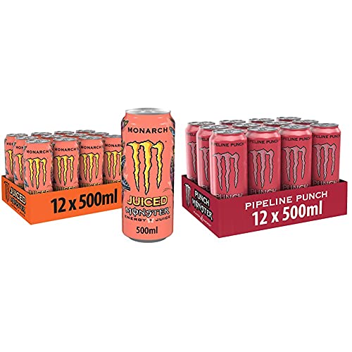 Monster Energy Monarch, 12x500 ml, Einweg-Dose, mit einem Mix aus Pfirsich und Nektarine & Pipeline Punch, 12x500 ml, Einweg-Dose, mit einem Mix aus Maracuja, Orange und Guave