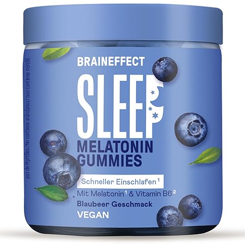BRAINEFFECT Sleep Gummies (60 Stück) - Vegane Melatonin Gummies mit Blaubeergeschmack - Melatonin Gummibärchen für reduzierte Einschlafzeit - 60 stück (1er Pack)