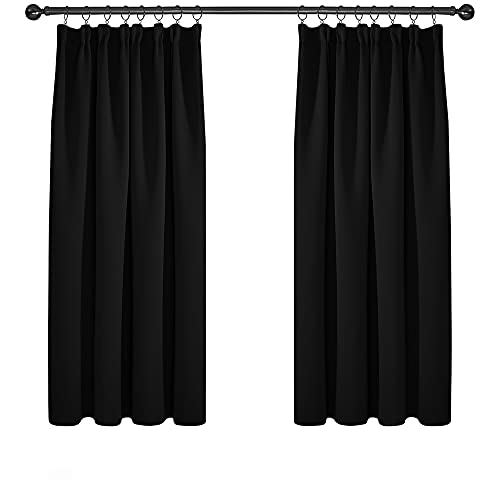 Deconovo Gardine Kräuselbandgardine Vorhang Verdunklung Blickdicht Kräuselbandvorhang, 213x107 cm(HöhexBreite), Schwarz, 2er Set - 213x107 - Schwarz