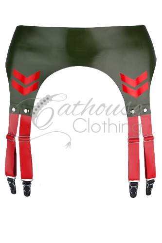 Military Madam Suspender Belt | Large / Olive & Red