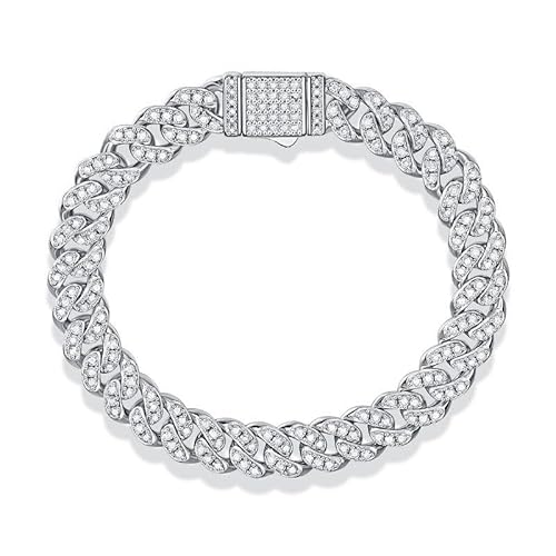 Shimspex 18K Gold Overlay S925 Silver Unisex Cuban Link Bracelet with Very Good Cut 3.1 Carat Diamond - Radiant Diamond Bracelet - 7.1 inches
