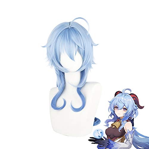 LSLRAD Genshin Paimon Sora Diluc Barbara Game Characters Anime Cosplay Costume Hair With Braids Ponytails Wigs (Nattier Blue), 1 Count (Pack of 1) - Nattier Blue