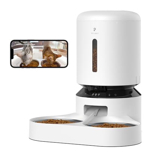 PETLIBRO Automatic Cat Feeder with Camera for 2 Cats, 1080P HD Video Night Vision, 5G WiFi Pet Feeder Pet Camera with Phone APP 2 Way Audio, Low Food & Motion & Sound Alerts for Cat & Dog Dual Tray - White