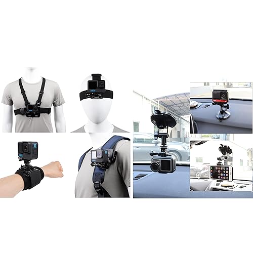 Accessories Set for GoPro Hero 13/12/11/10/9/8/7/6/5/4,New Quick Release Head Strap Mount + Chest Mount Harness + Backpack Clip Holder + 360°Rotating Wrist Strap,Action Camera Suction Cup Mount