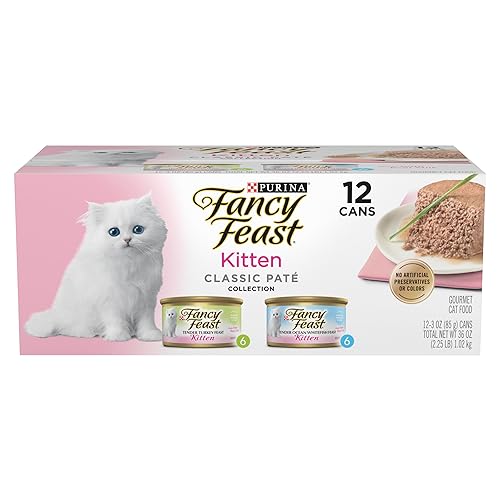 Purina Fancy Feast Kitten Tender Ocean Whitefish Feast and Tender Turkey Feast Wet Kitten Food Variety Pack - (2 Packs of 12) 3 oz. Cans - Classic Pate Variety Pack - Turkey & Whitefish - 3 Ounce (Pack of 24)