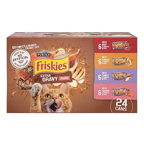Purina Friskies Extra Gravy Wet Cat Food Chunky 24ct Variety Pack (With Chicken, Turkey, Salmon, Beef) - (Pack of 24) 5.5 oz. Cans