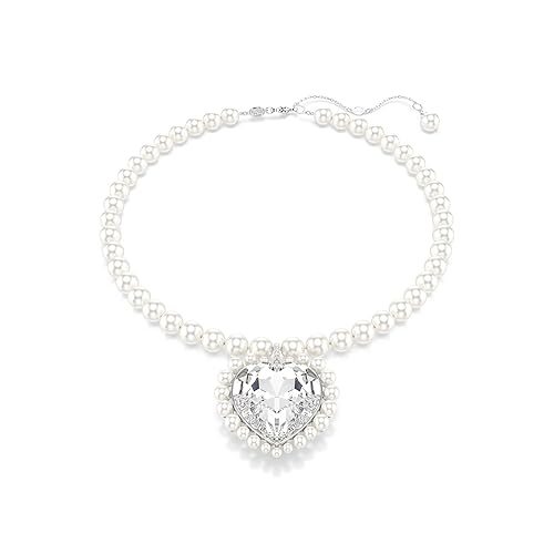 Swarovski Ariana Grande x necklace, Crystal pearl, Heart cut, Heart, Clear, Rhodium Finish