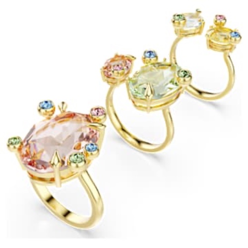 Gema ring, Set (3), Mixed cuts, Multicolored, Gold-tone plated
