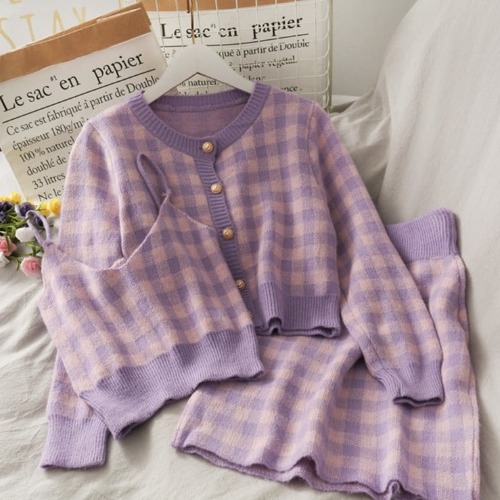 Pretty Prepstar Plaid Outfit Set - Purple