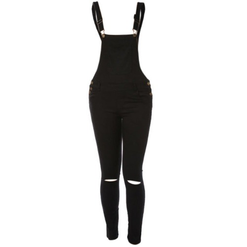 Distressed Long Overalls | Black / XL