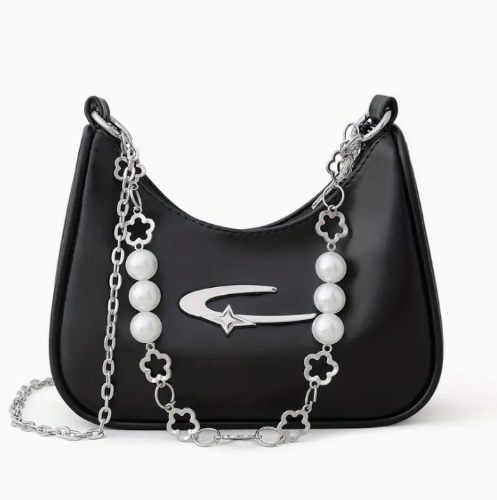 Trendy Chain Crossbody Bag, Star Decor Shoulder Bag, Y2K Baguette Bag For Women