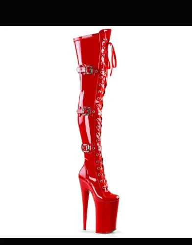 Pleasers 10" Red Stripper Platform Thigh Highs