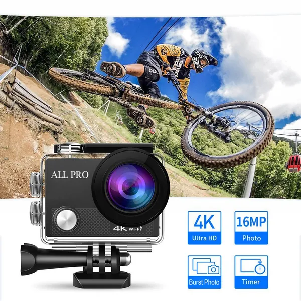 4K Action Pro Waterproof All Digital UHD WiFi Camera + RF Remote And Accessories by VistaShops - Black
