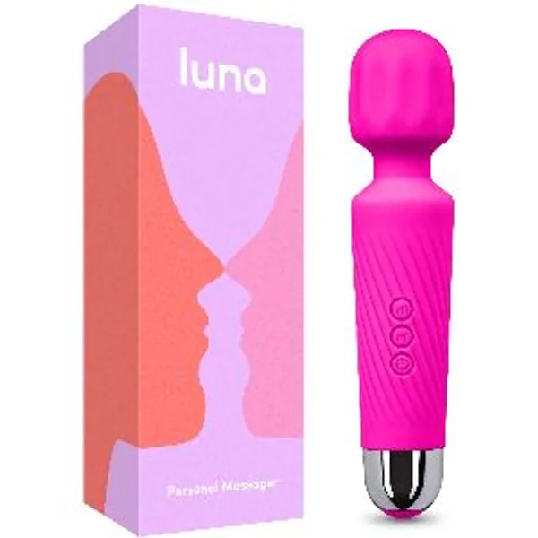 Luna Rechargeable Personal Wand Massager - Quiet  Waterproof - 20 Patterns  8 Speeds - Travel Bag Included - Men  Women - Perfect for Tension Relief, Muscle, Back, Soreness, Recovery - Hot Pink