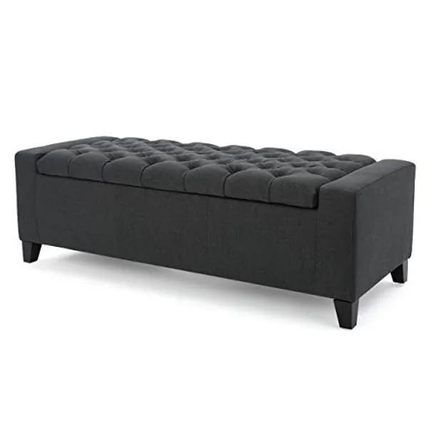 Christopher Knight Home Hikaru Fabric Storage Ottoman, Dark Grey Dimensions: 20.50”D x 51.00”W x 17.00”H