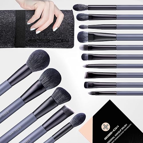 Makeup Brush Set, EIGSHOW 15 Piece Professional Makeup Brushes Kit with Corn Silk Fiber Vegan Brushes for Foundation Powder Concealers Eye Shadows Liquid Kabuki Brushes (AGATE GREY) - 15Pcs AGATE GREY